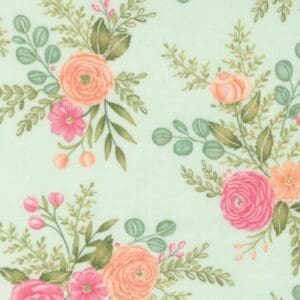 Floral pattern with pink and peach flowers.