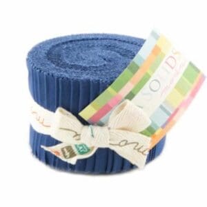 Blue fabric roll tied with a ribbon.