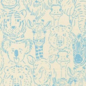 Blue animal sketches on a beige background.