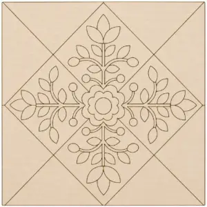 Symmetrical floral wood carving diamond pattern