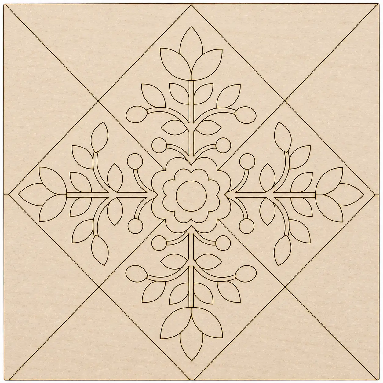 Symmetrical floral wood carving diamond pattern