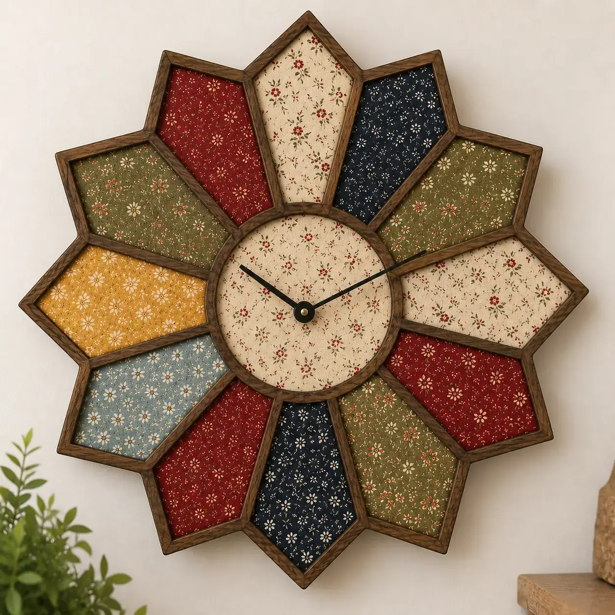 Floral patchwork starburst wall clock