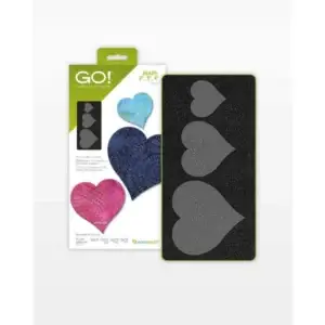 Three heart fabric cutting dies on packaging