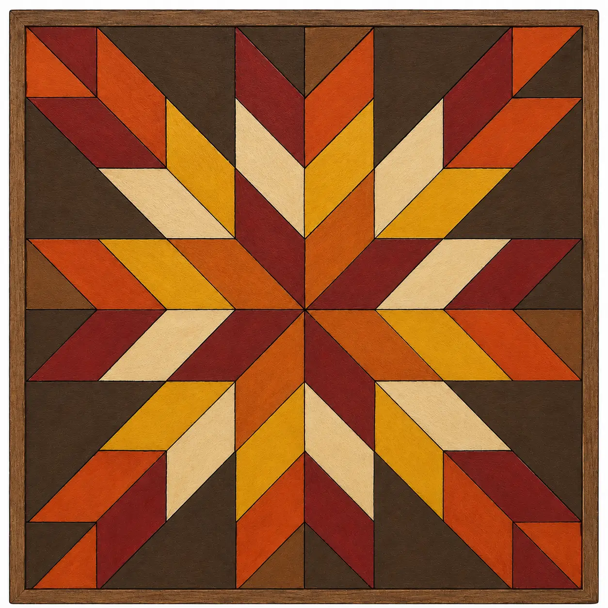 Autumn-colored geometric star quilt pattern