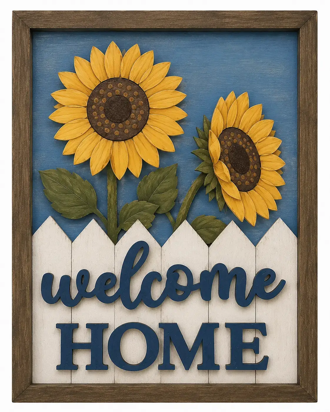 Sunflower welcome home wooden wall sign