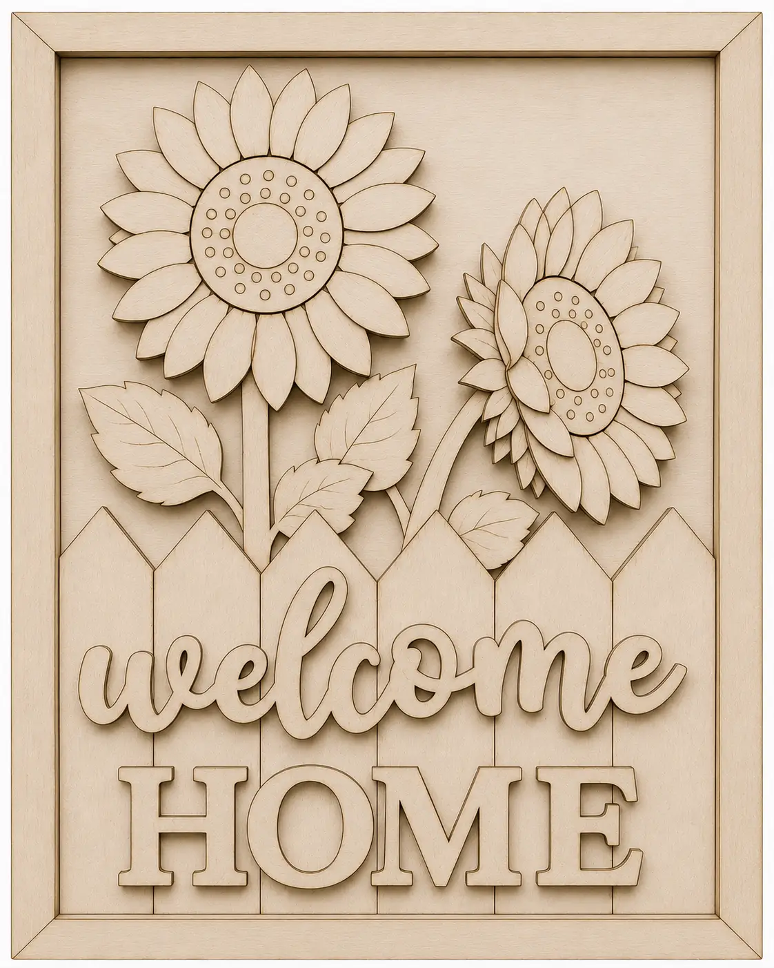 Wooden welcome home sign with sunflowers