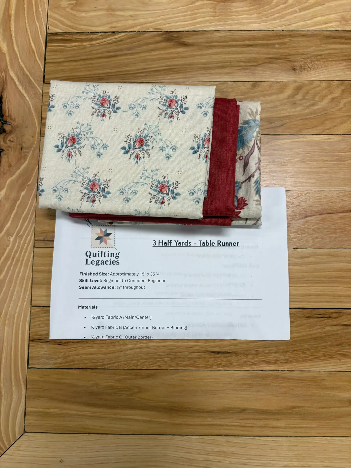Floral fabric and table-runner quilting pattern