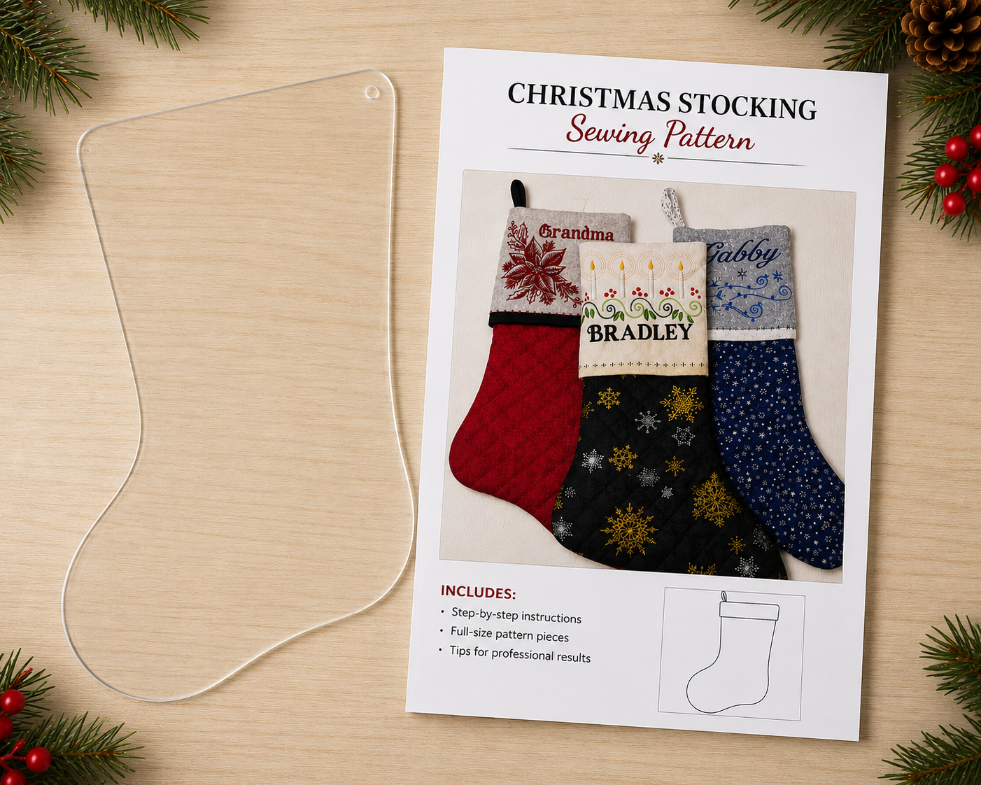 Christmas Stocking Pattern & Acrylic Template